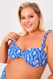 Printed Frill Strap Bust Detail Bikini Top