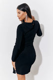 Black Magic Sculpting Drape Detail Long Sleeve Mini Dress