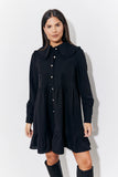 Black Peter Pan Collar Button Up Smock Mini Dress