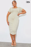 Ribbed Button Through Short Sleeve Midaxi Dress