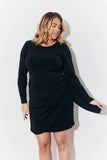 Black Magic Sculpting Drape Detail Long Sleeve Mini Dress