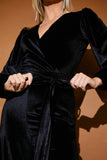 Velvet Puff Sleeve Wrap Front Jumpsuit