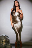Liquid Satin Cowl Neck Midi Dress