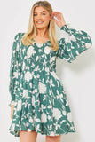 Floral Print Shirred Bodice Balloon Sleeve Mini Dress