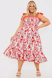 Shirred Bust Ruffle Midi Dress