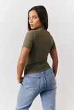 Khaki Ribbed Crew Neck Short Sleeve Top