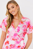 Short Sleeve Satin Wrap Belted Midaxi Dress