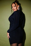 Black Drape Wrap Long Sleeve Mini Dress
