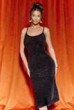 Black Metallic Strappy Wrap Detail Midi Dress