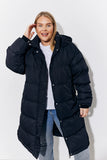 Black Hooded Longline Popper Puffer Coat