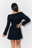 Black Tweed Fit and Flare Mini Dress