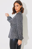 Animal Print Woven Wrap Blouse