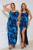 Abstract Ruffle Detail Maxi Dress