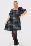 Brushed Check Balloon Sleeve Swing Dress
