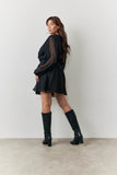 Black Dobby Chiffon Belted Mini Dress