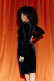 Black Velour Wrap Detail Midi Dress