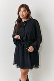 Black Dobby Chiffon Belted Mini Dress