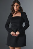 Square Neck Cinched Waist Structured Mini Dress