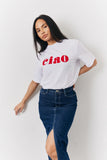 White Embroidered Ciao Slogan T-Shirt