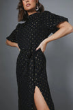 Metallic Polkadot Puff Sleeve Midi Dress