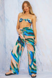 Abstract Print Wide Leg Elastic Waist Trousers
