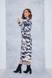 Monochrome Abstract Print Wrap Collared Midi Dress