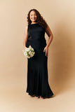 Black Satin Cowl Back Maxi Dress