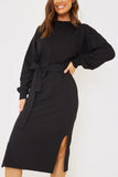 Belted Midi Sweater Dress��