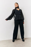 Black Polka Dot Tie Neck Blouse
