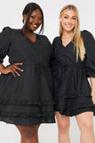 Ruffle Detail Balloon Sleeve Mini Dress