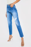 Washed Ripped High Waisted Stretch Mom Jeans