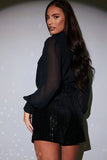 Chiffon Balloon Sleeve Detachable Corsage Blouse