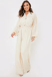 Button Up Wide Leg Jumpsuit