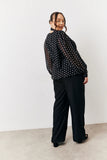 Black Polka Dot Tie Neck Blouse