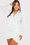 Satin Ruched Draped Mini Dress
