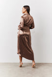 Bronze Liquid Satin Wrap Midaxi Dress