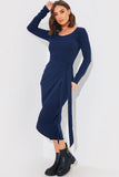 Scoop Neck Wrap Front Brushed Rib Midi Dress