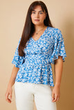 Floral Print V Neck Twist Blouse