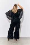 Black Sequin Cape Style Wide Leg Jumpsuit