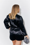 Black Liquid Satin Belted Detail Playsuit