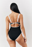 Black Ribbed Contrast Binding Cut Out Swimsuit