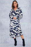 Monochrome Abstract Print Wrap Collared Midi Dress
