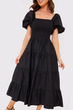 Cotton Poplin Shirred Bust Midi Dress