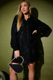 Black Sequin Oversized Shirt Dress