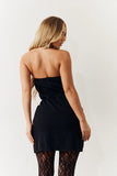 Black Bandeau Bow Front Split Hem Mini Dress