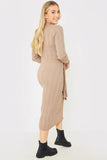 Belted Rib Knitted Midi Dress