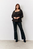 Black Rose Print Smock Top