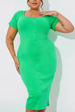 Ribbed Button Through Short Sleeve Midaxi Dress