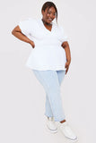 Poplin Shirred Waist Puff Sleeve Top