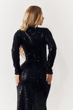 Black Sequin Long Sleeve Maxi Dress